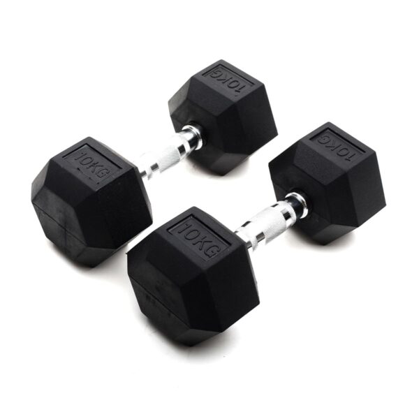 MANCUERNA HEXAGONAL CAUCHO Y MANGO CROMADO FOLLOW FIT 10 KG