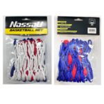 RED DE BASQUET NASSAU 50GR BLANCA / AZUL / ROJO POLIESTER SEMI PROFESIONAL